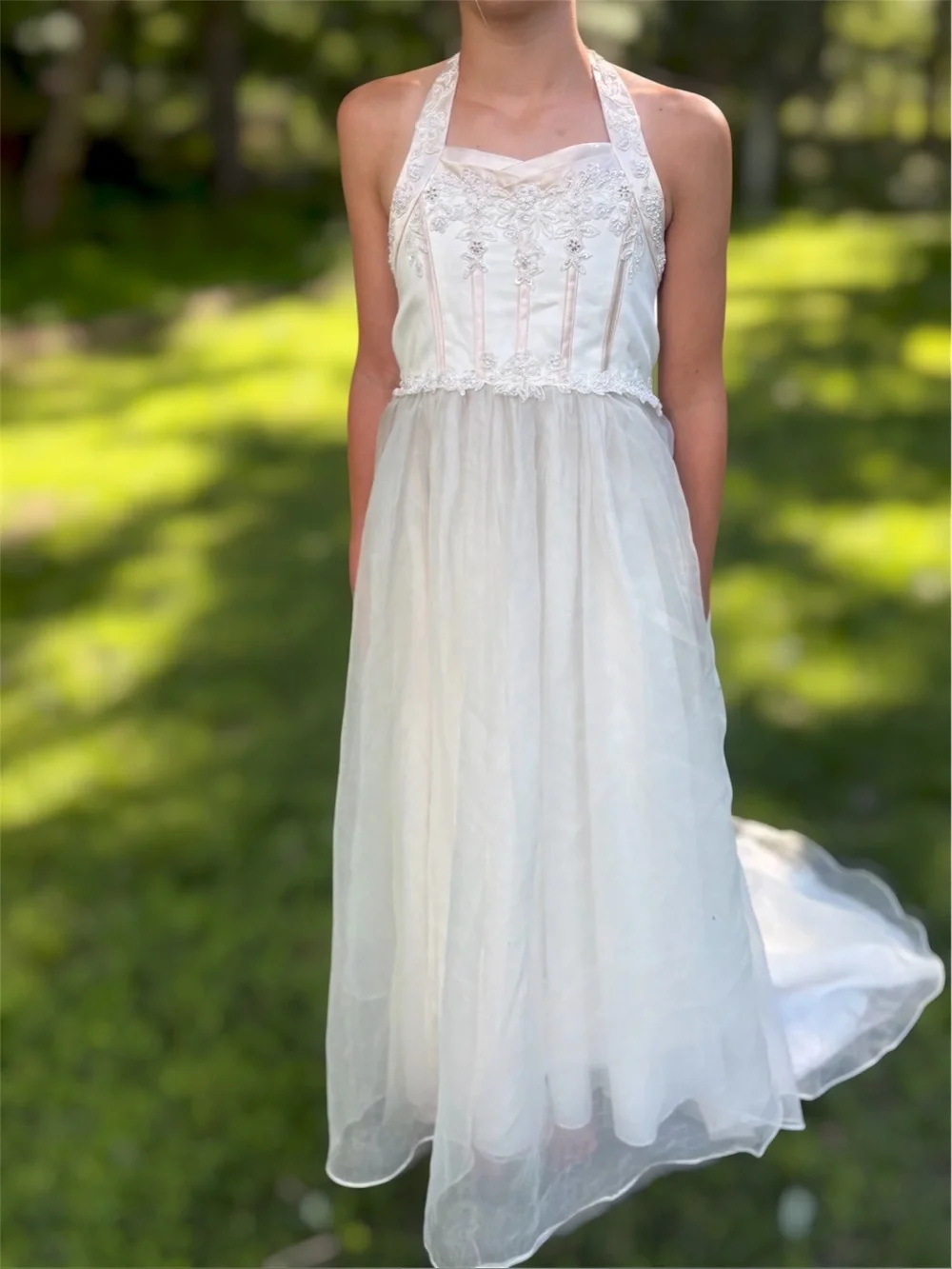 Size 10 David’s Bridal style # h229e ivory rum flower girl dress - Picture 2 of 13